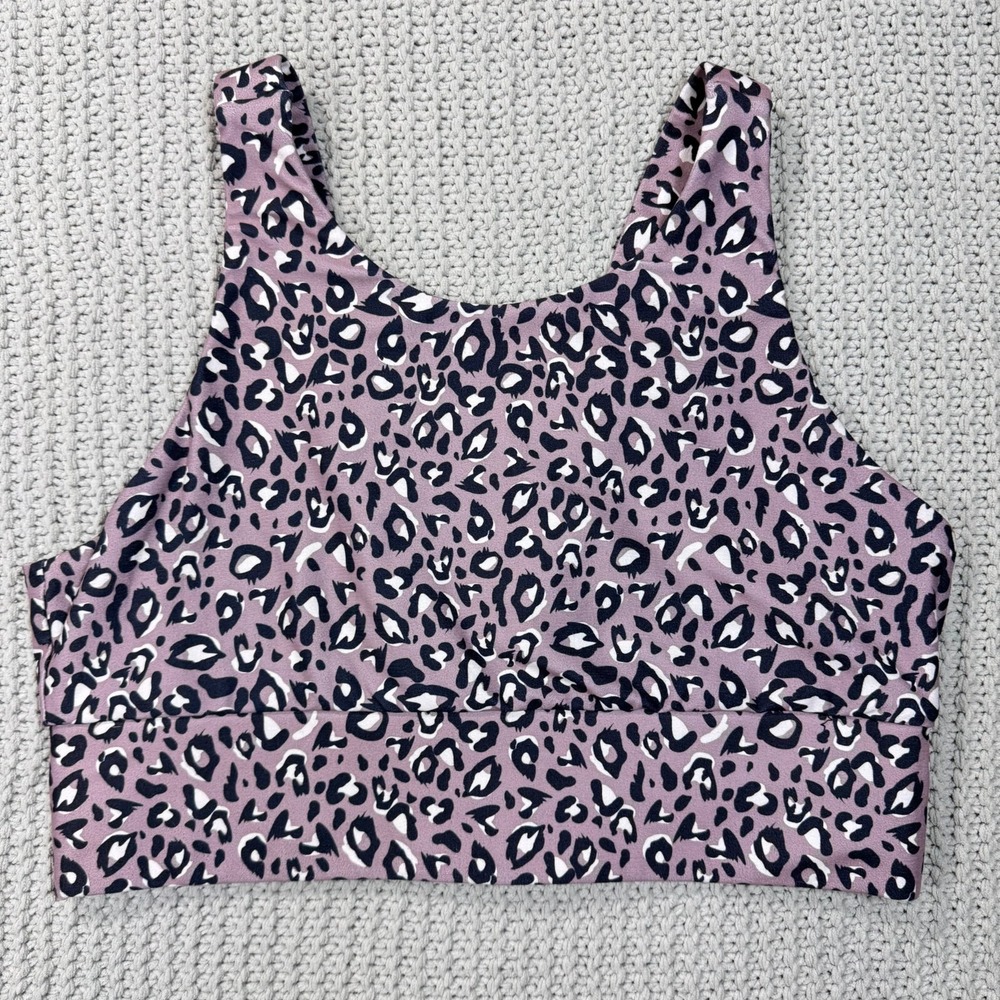 Kyodan Sports Bra Large‎ High Neck Long Line Strappy Leopard Animal Print Mauve